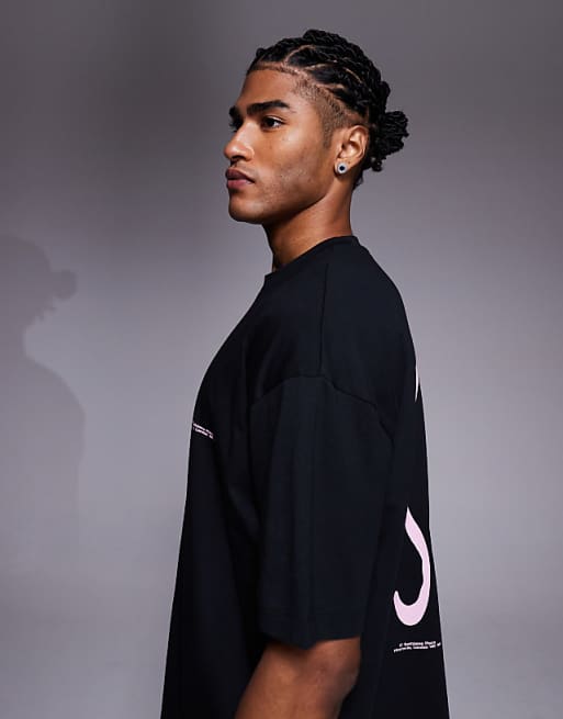 DESIGN Boxy Oversized T-shirt With Text Graphic In Black