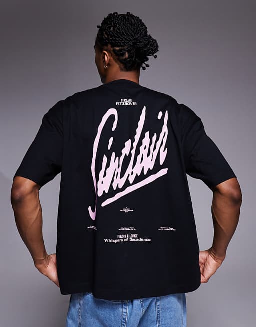 DESIGN boxy oversized t-shirt with text graphic in black