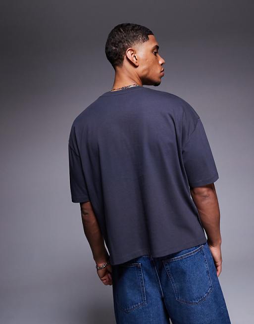DESIGN Boxy Oversized T-shirt With Text Graphic In Charcoal