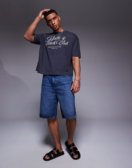 DESIGN Boxy Oversized T-shirt With Text Graphic In Charcoal
