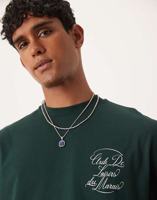 DESIGN Boxy Oversized T-shirt With Text Graphic In Dark Green