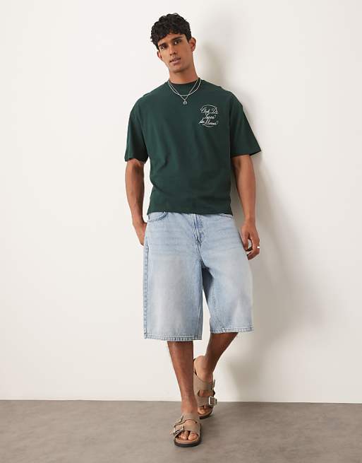 DESIGN Boxy Oversized T-shirt With Text Graphic In Dark Green