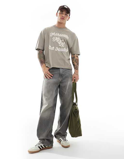 DESIGN Boxy Oversized T-shirt With Text Puff Print In Brown