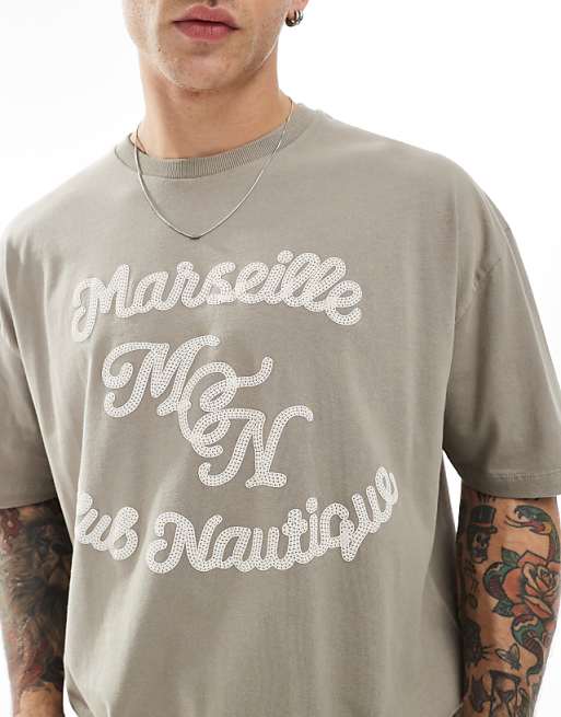 DESIGN Boxy Oversized T-shirt With Text Puff Print In Brown