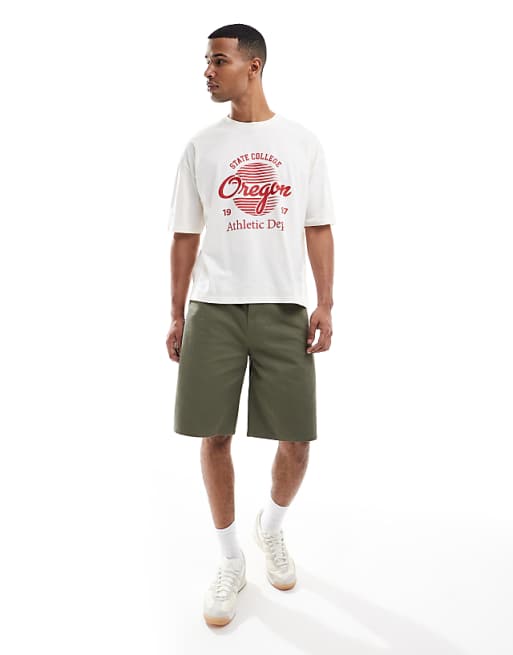 DESIGN Boxy Oversized T-shirt With Varsity Graphic In Off White