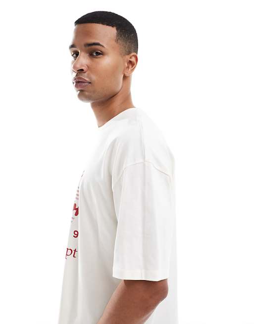 DESIGN Boxy Oversized T-shirt With Varsity Graphic In Off White
