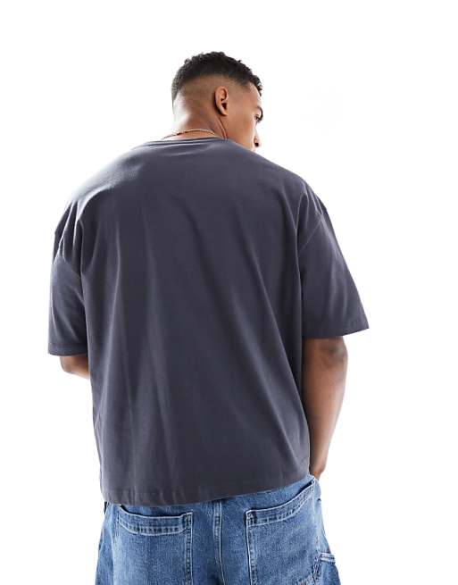 DESIGN Boxy Oversized T-shirt With Varsity Graphic In Washed Black