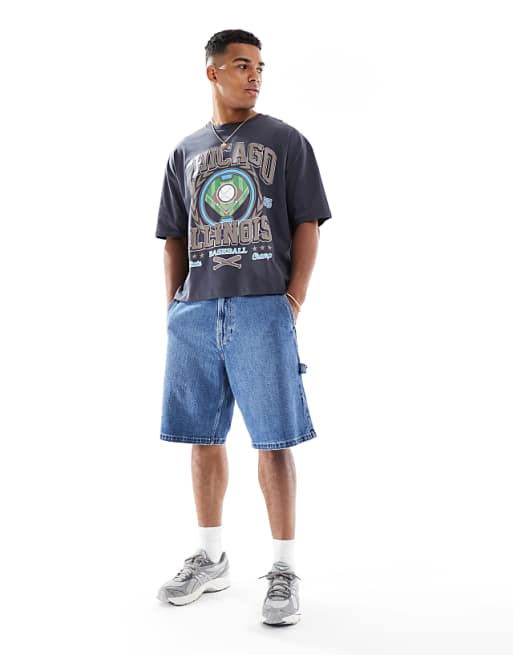 DESIGN Boxy Oversized T-shirt With Varsity Graphic In Washed Black