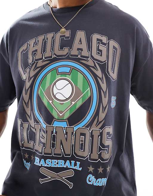 DESIGN Boxy Oversized T-shirt With Varsity Graphic In Washed Black