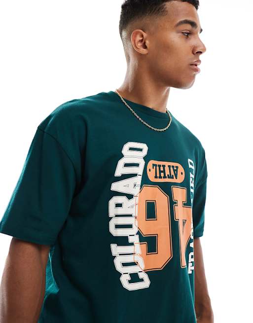 DESIGN Boxy Oversized T-shirt With Varsity Graphic In Green