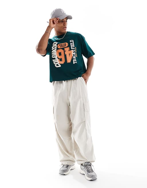 DESIGN Boxy Oversized T-shirt With Varsity Graphic In Green