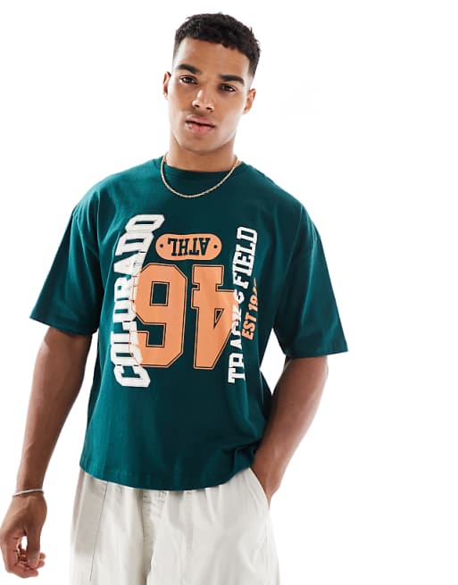 DESIGN boxy oversized t-shirt with varsity graphic in green