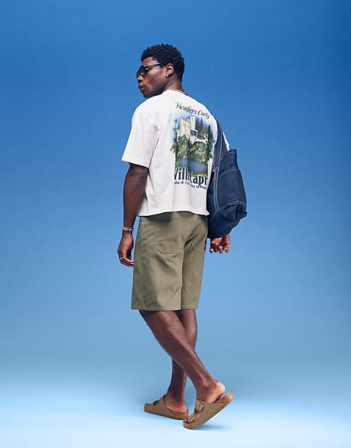 DESIGN Boxy Oversized T-shirt With Villa Graphic In Cream