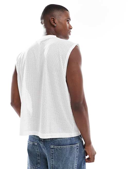 DESIGN Boxy Oversized Tank In Cream Mesh