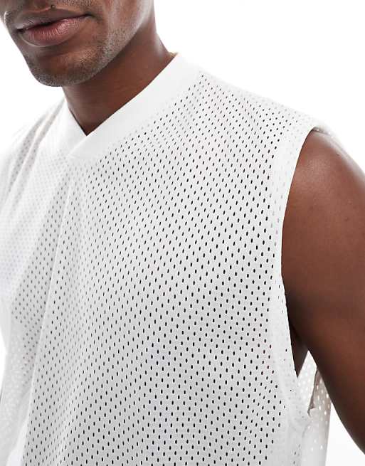 DESIGN Boxy Oversized Tank In Cream Mesh