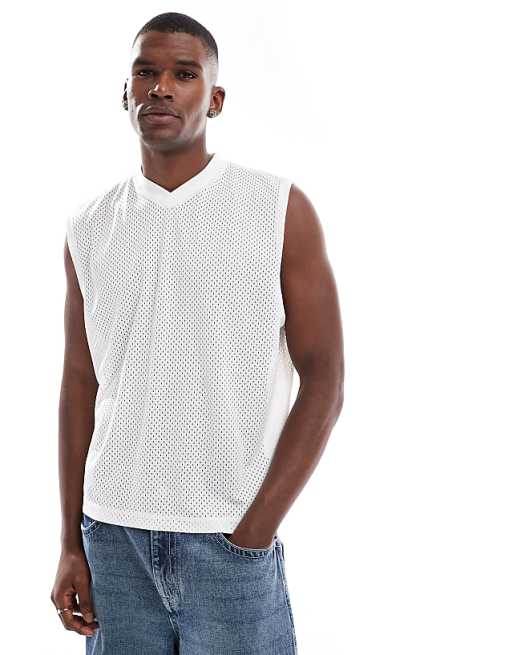 DESIGN boxy oversized tank in cream mesh