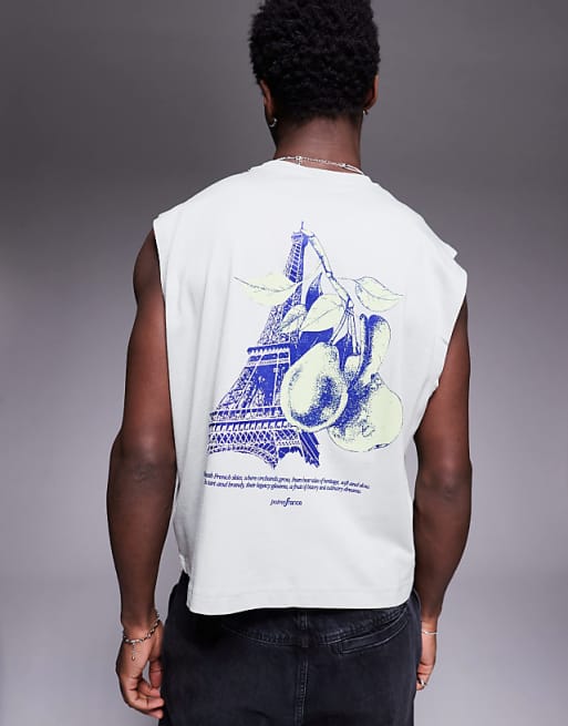 DESIGN Boxy Oversized Tank With Paris Fruit Graphic In Light Grey