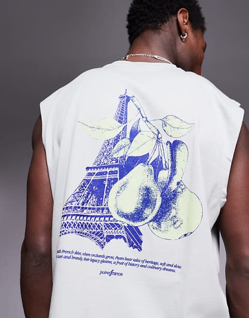DESIGN boxy oversized tank with Paris fruit graphic in light grey