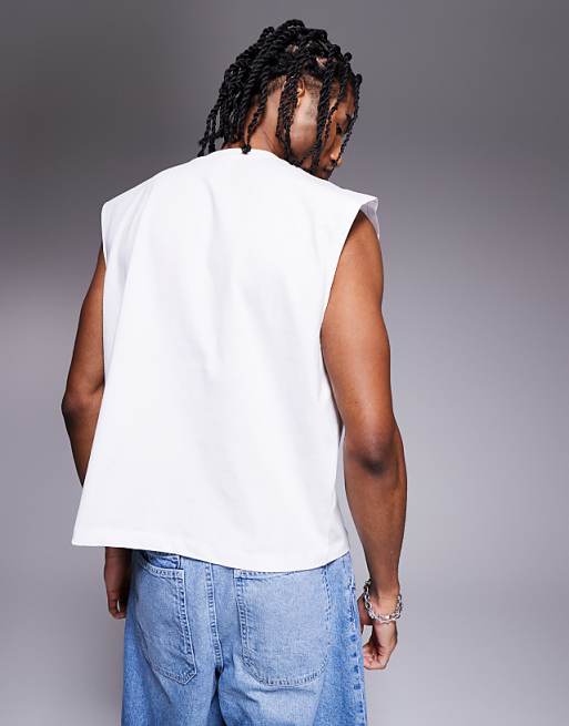 DESIGN Boxy Oversized Tank With Text Graphic In White