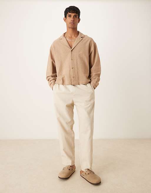 DESIGN Boxy Oversized Textured Shirt In Beige