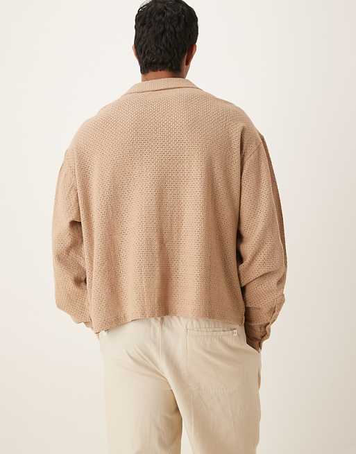 DESIGN Boxy Oversized Textured Shirt In Beige