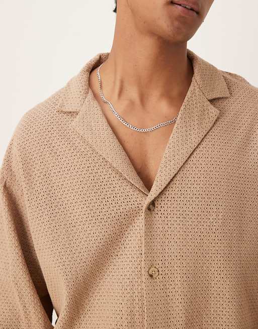 DESIGN Boxy Oversized Textured Shirt In Beige