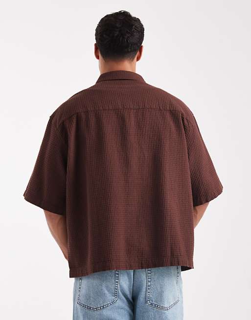 DESIGN Boxy Oversized Textured Shirt In Brown