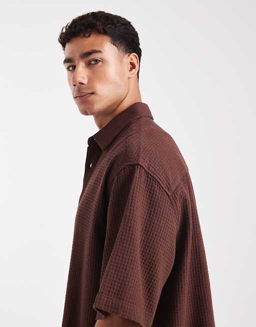 DESIGN Boxy Oversized Textured Shirt In Brown