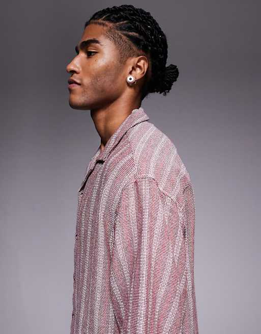 DESIGN Boxy Oversized Textured Shirt In Burgundy Stripe