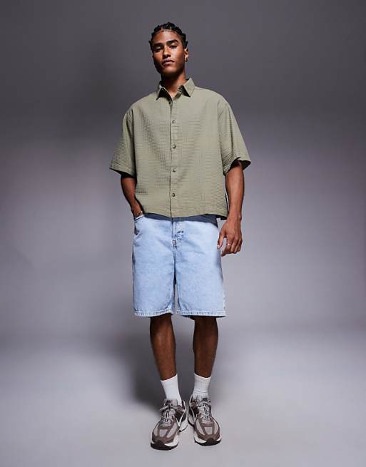DESIGN Boxy Oversized Textured Shirt In Khaki
