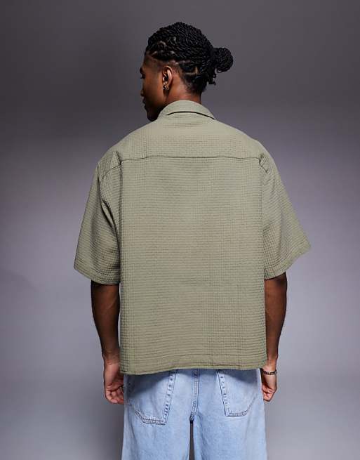 DESIGN Boxy Oversized Textured Shirt In Khaki