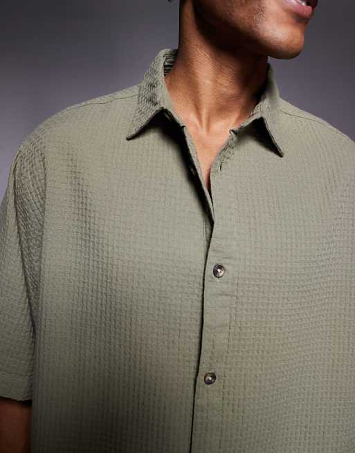 DESIGN Boxy Oversized Textured Shirt In Khaki