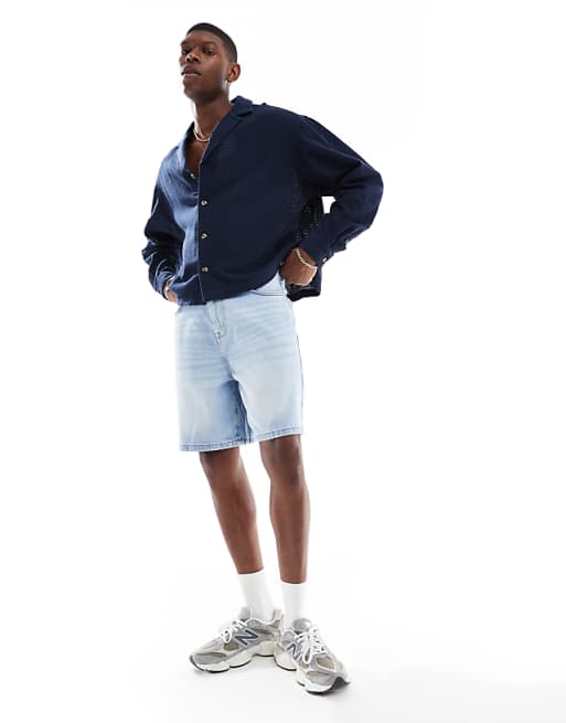 DESIGN Boxy Oversized Textured Shirt In Navy