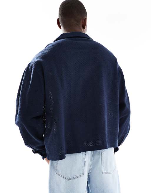 DESIGN Boxy Oversized Textured Shirt In Navy