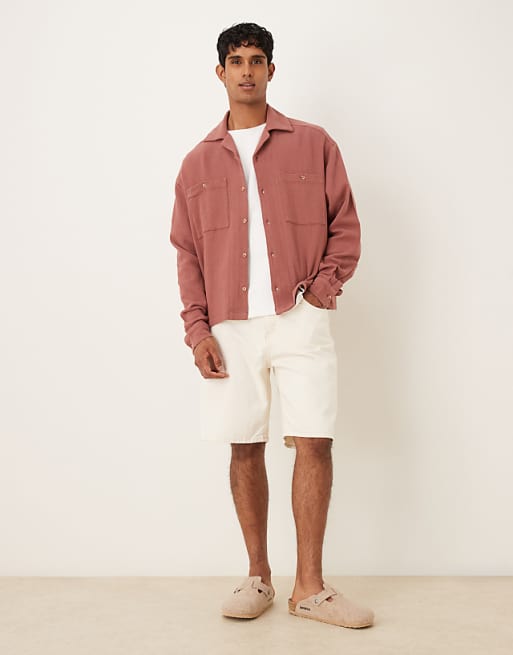 DESIGN Boxy Oversized Textured Shirt In Rust