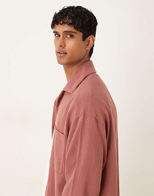 DESIGN Boxy Oversized Textured Shirt In Rust