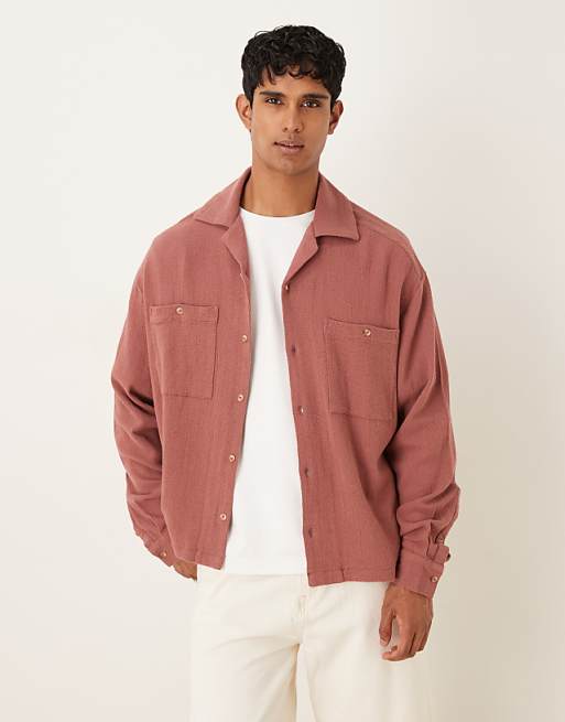 DESIGN boxy oversized textured shirt in rust