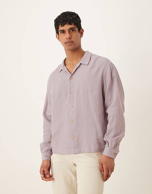 DESIGN Boxy Oversized Textured Shirt With Print Detail In Lilac