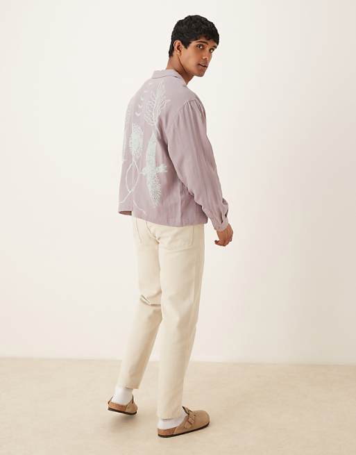 DESIGN Boxy Oversized Textured Shirt With Print Detail In Lilac