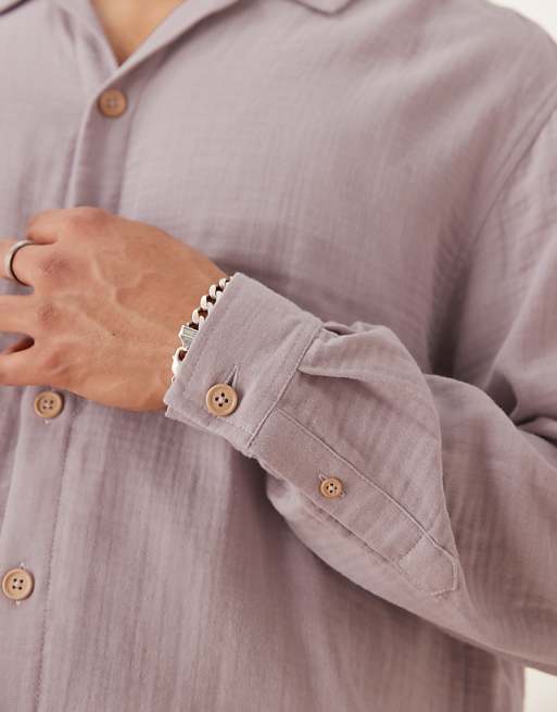 DESIGN Boxy Oversized Textured Shirt With Print Detail In Lilac
