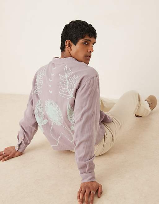 DESIGN boxy oversized textured shirt with print detail in lilac
