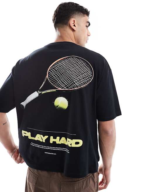 DESIGN boxy oversized tshirt with sports graphic in black
