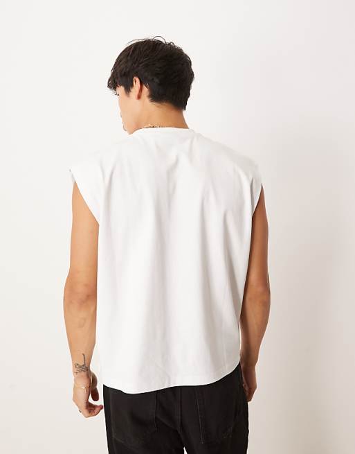 DESIGN Boxy Oversized Vest With Print In White