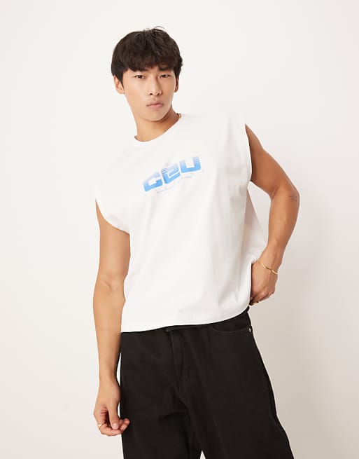 DESIGN boxy oversized vest with print in white