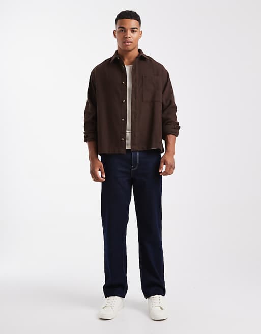 DESIGN Boxy Oversized Vintage Look Flannel Shirt In Brown