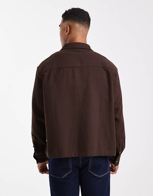DESIGN Boxy Oversized Vintage Look Flannel Shirt In Brown