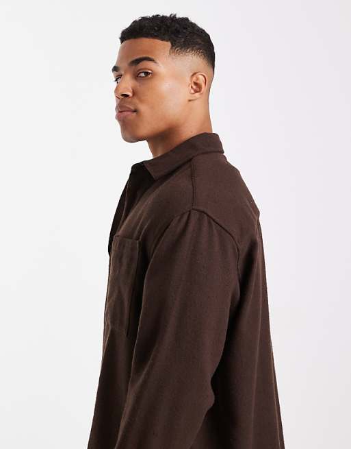DESIGN Boxy Oversized Vintage Look Flannel Shirt In Brown