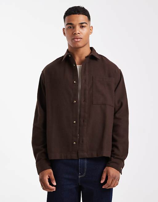 DESIGN boxy oversized vintage look flannel shirt in brown