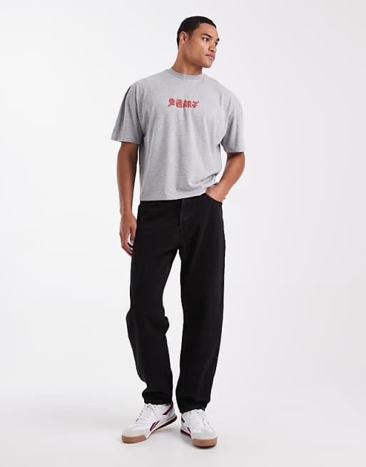 DESIGN Boxy Oversized With Dumplings Graphic In Grey Marl