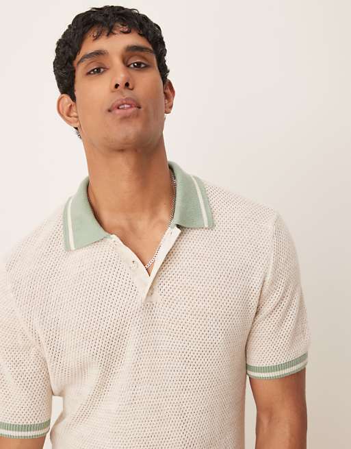 DESIGN Boxy Polo With Tipping In Ecru